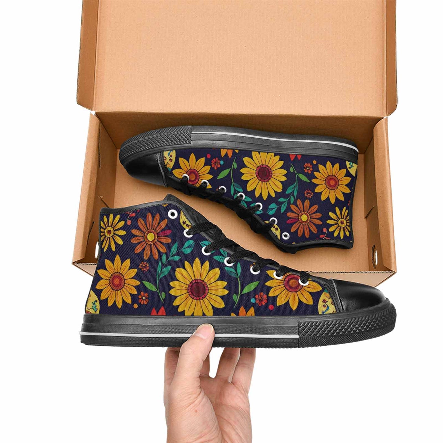 MEN'S Sunflowers And Skulls High Top Canvas Neon Fantasy Shoes