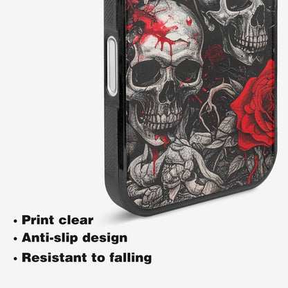 iPhone 16 Case — Skull And Roses Black Red Ink, Custom Print Case Cover