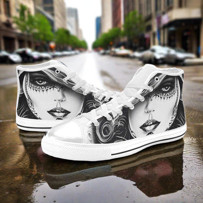 Cyberpunk Silver Blue Wearable MEN Bold Art - Freaky Shoes | Custom Art Sneakers
