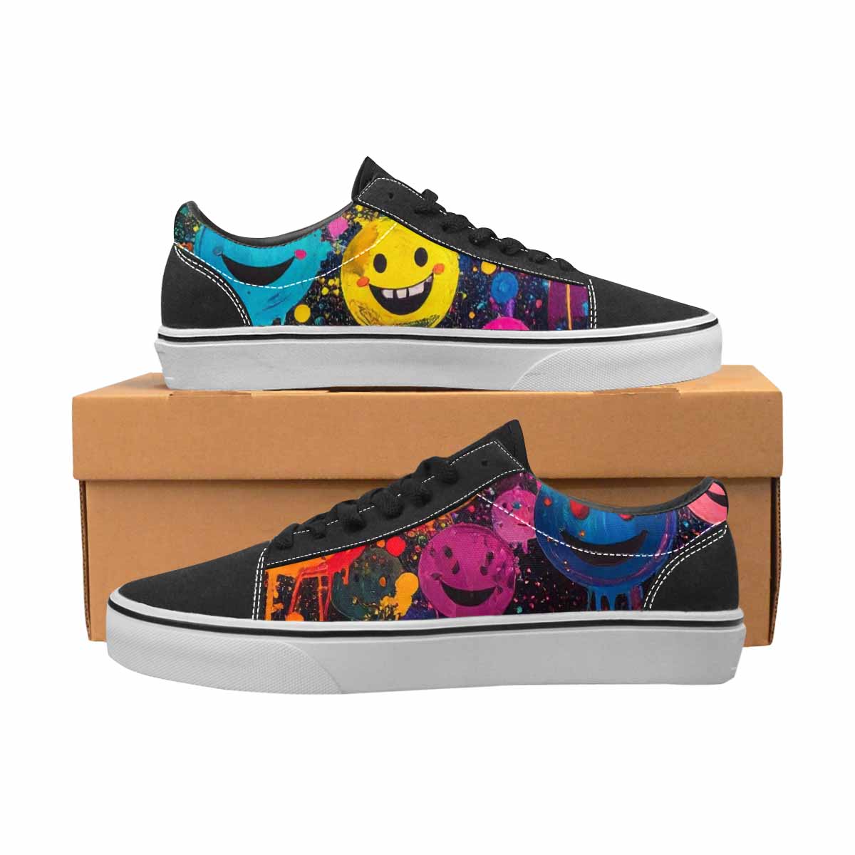 WOMEN'S Smiley Faces  Glow Lace-Up Canvas Dark Academia Custom Sneakers