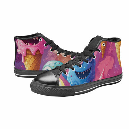 WOMEN'S Melting Icecream Cone Monster High Top Canvas Vibrant Chaos Custom Sneakers