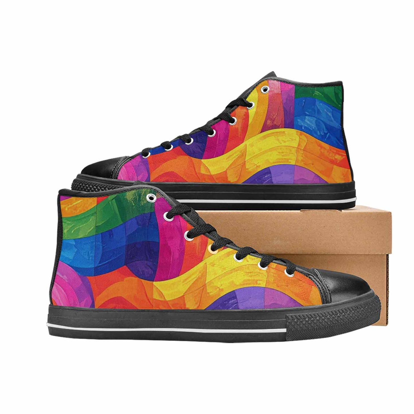 MEN'S Rainbow Pride Flag High Top Canvas Neon Fantasy Custom Shoes