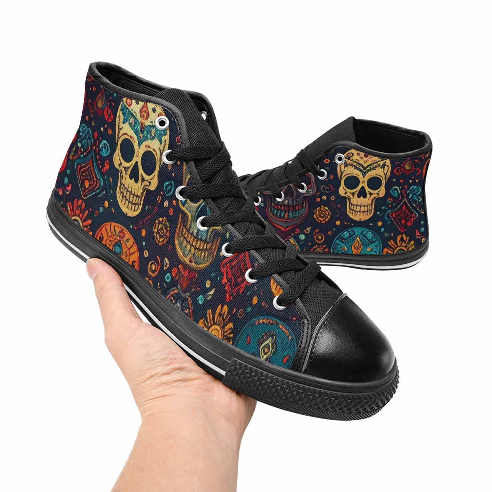 MEN'S Skulls - Tribal-Patterned- High Top Canvas Aesthetic Custom Sneakers