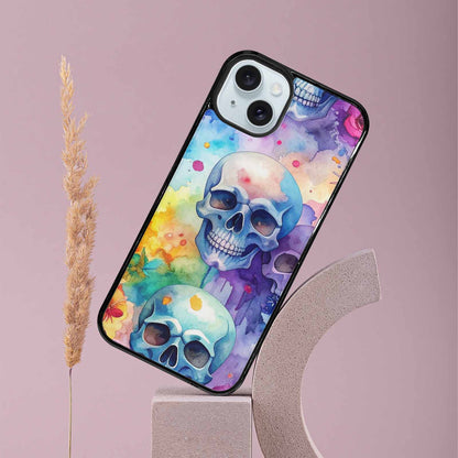 iPhone 15 Plus Case — Kulls Watercolor Skulls Small Skull Pattern, Custom Art Phone Cover