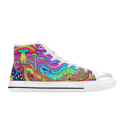 WOMEN'S Trippy Acid World Art High Top Canvas Neon Fantasy Shoes
