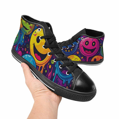 WOMEN'S Yellow Smiley Face High Top Canvas Dark Academia Shoes