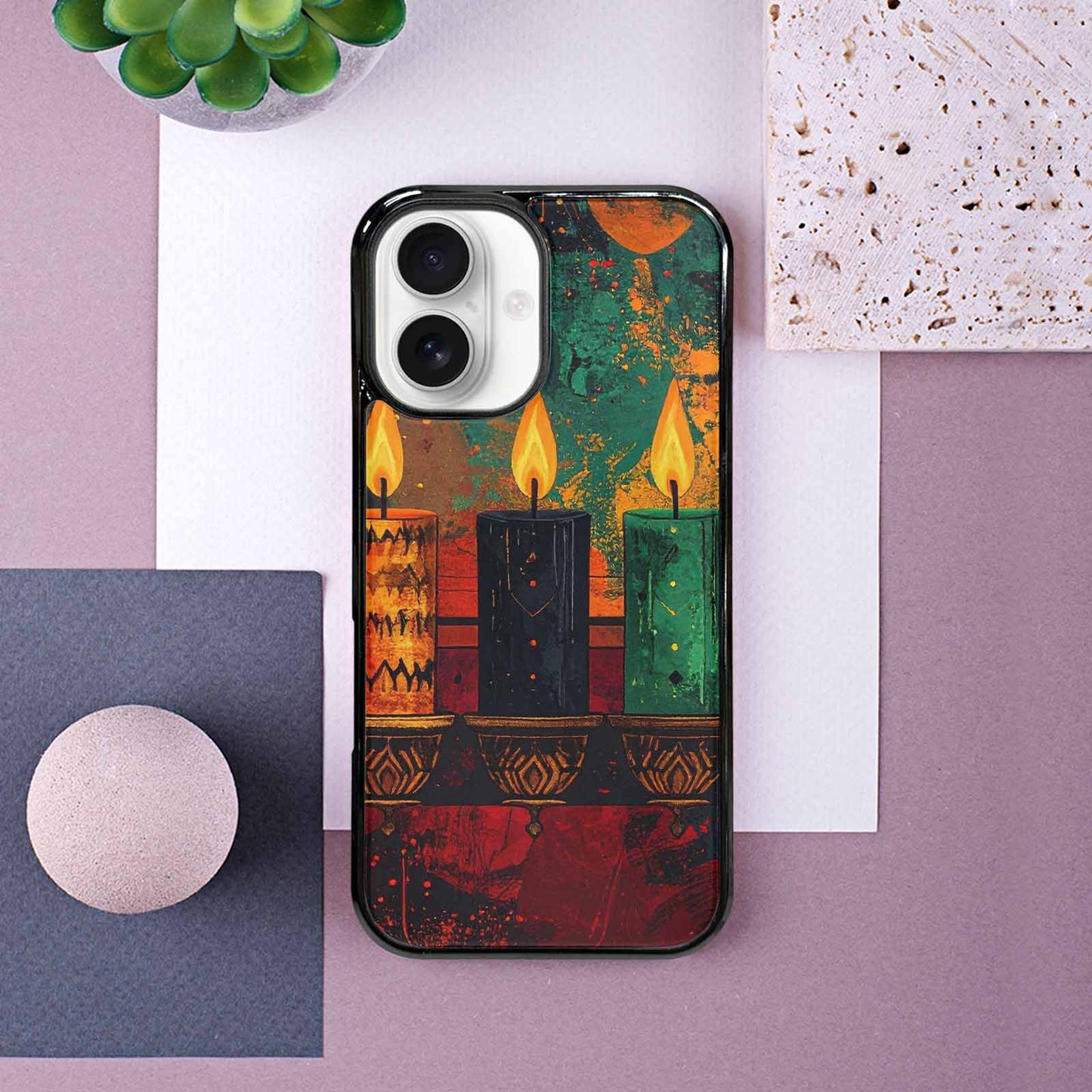 iPhone 16 Case — Kwanzaa Kinara Pattern Seamless Repeat African, Original Design Phone Case