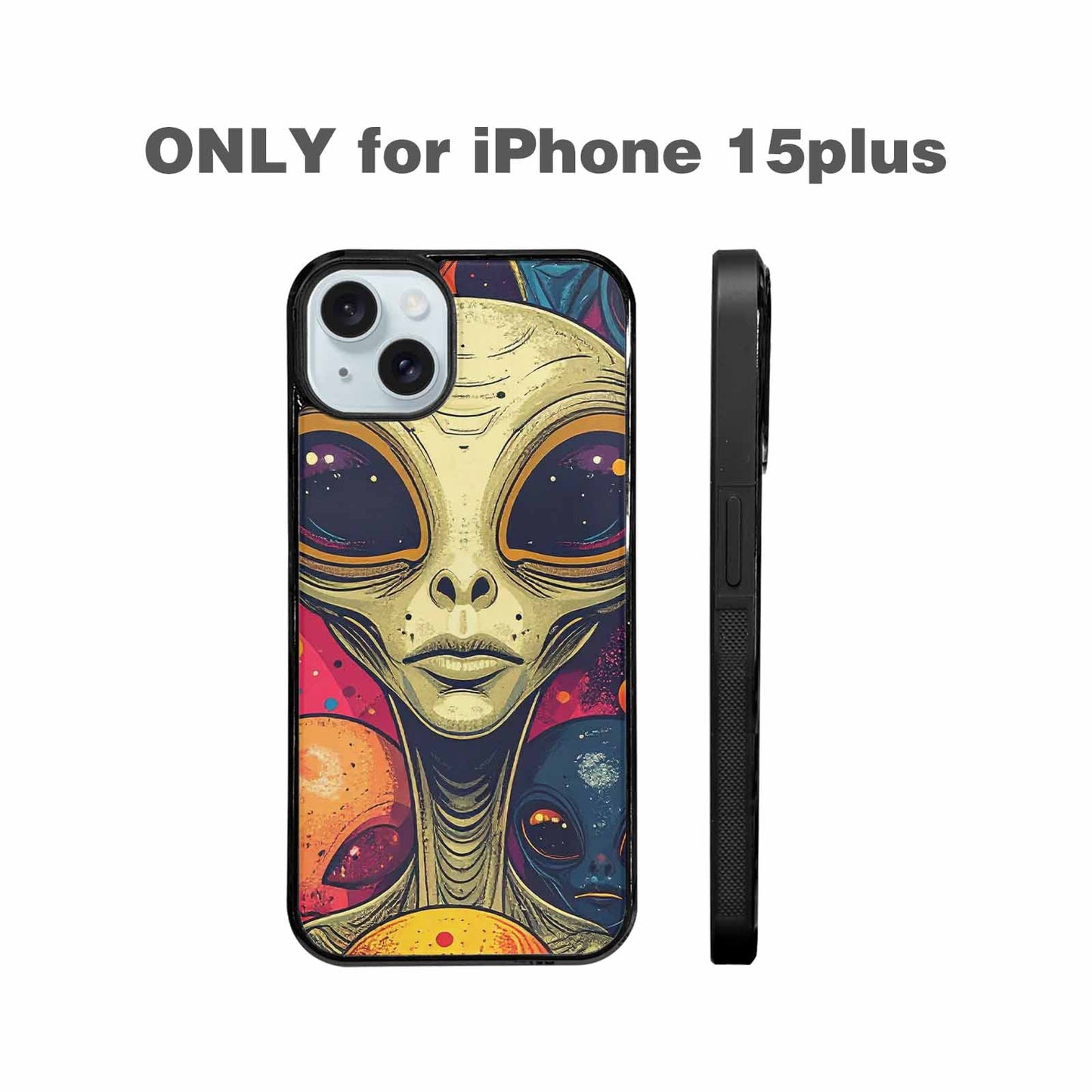 iPhone 15 Plus Case — Alien Ufo Cartoon Art Pattern Groovy, Personalized Phone Case