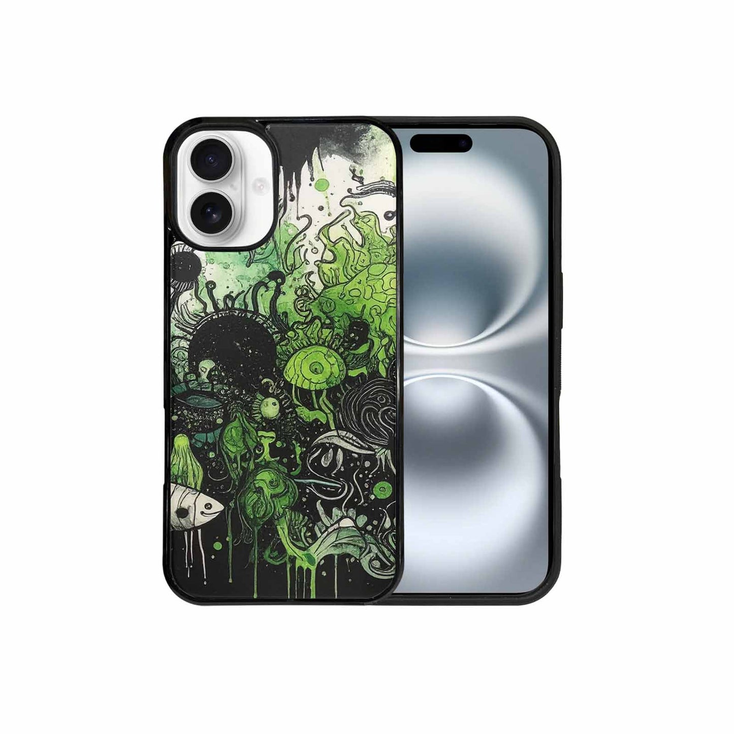 iPhone 16 Plus Case — Sea Creature Burst Black Green Ink, Customized Protective Case