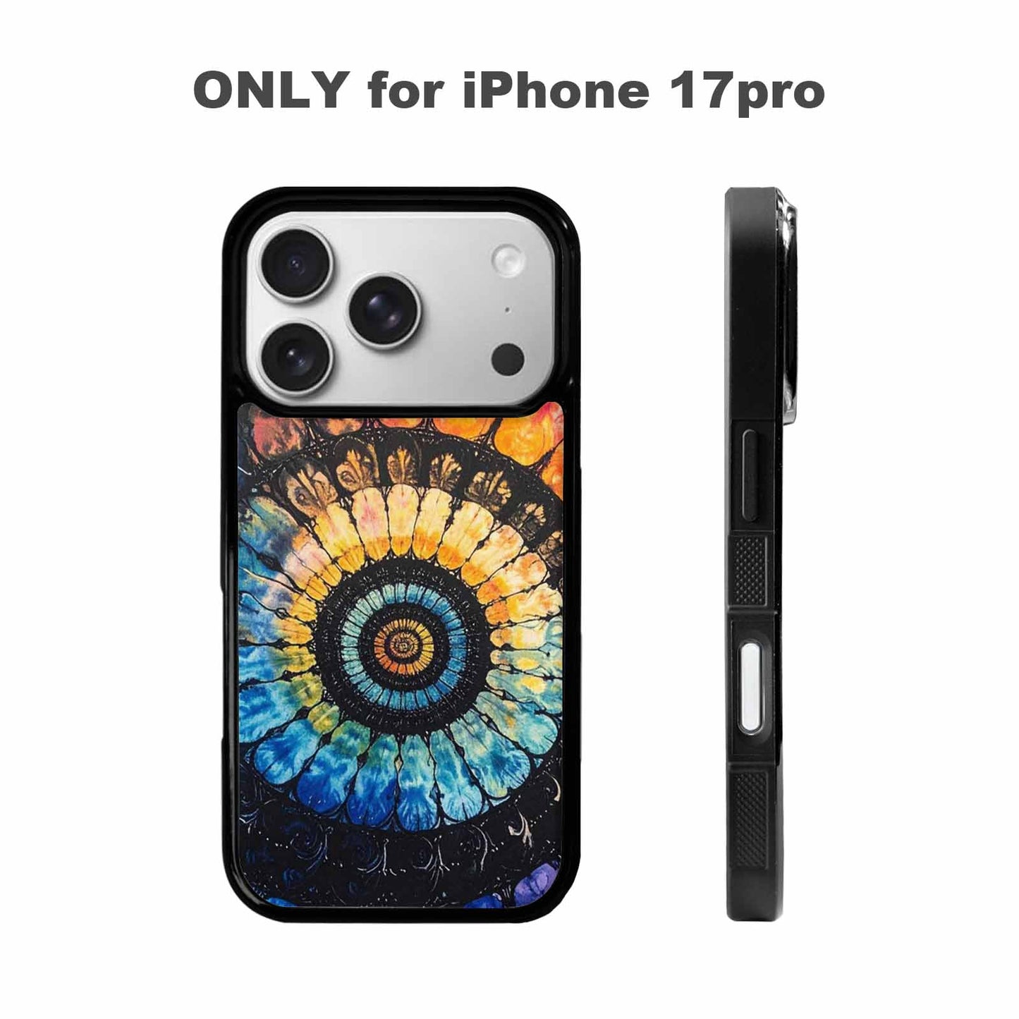 iPhone 17 Pro Case — Tie Dye Swirls Black Blue Tie, Original Design Phone Case
