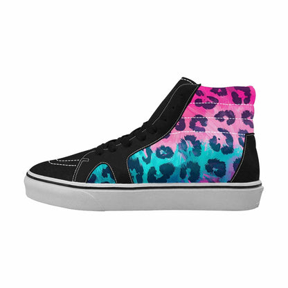 WOMEN'S Leopard Neon Pink Teal Airbrush High Top Canvas Cottagecore Custom Shoes