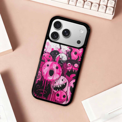 iPhone 17 Pro Case — Black Pink Ink Monsters General Cartoon, Custom Phone Case