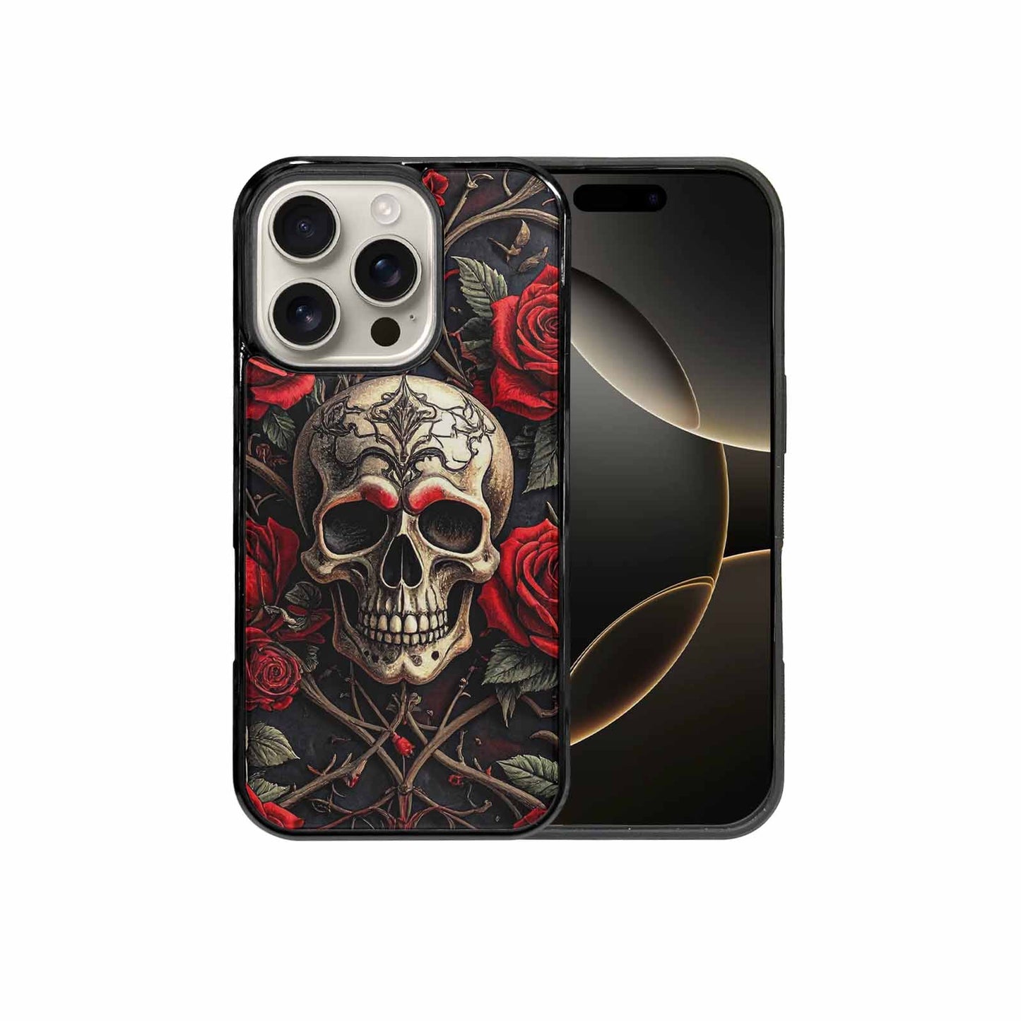 iPhone 16 Pro Case — Gothic Skulls Roses, Custom Designed Case Cover