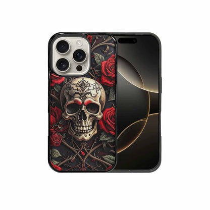 iPhone 16 Pro Case — Gothic Skulls Roses, Custom Designed Case Cover