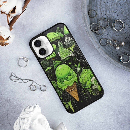 iPhone 16 Plus Case — Ice Cream Motif Black Green Ink, Custom Designed Case Cover