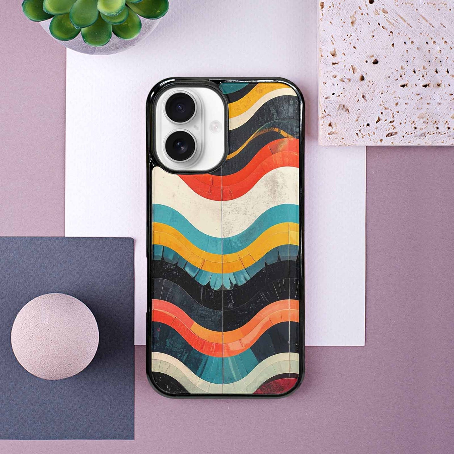 iPhone 16 Case — Retro Wave Scallop Stripe Small Wavy, Original Design Phone Case