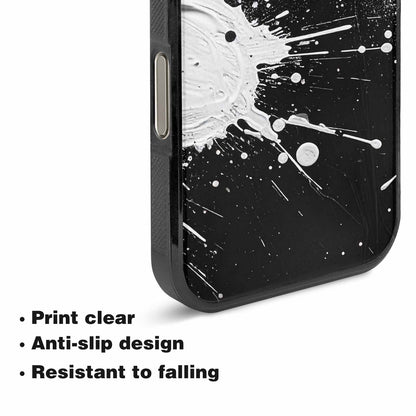 iPhone 16 Pro Case — White Ink Splatter Texture On Black, Personalized Phone Case