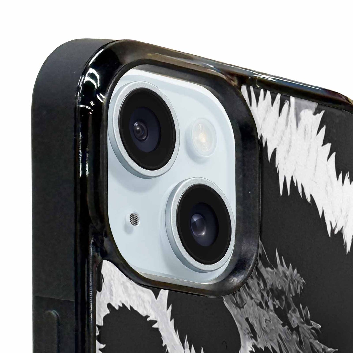 iPhone 15 Plus Case — Leopard Print Black And White Style, Unique Phone Case Design