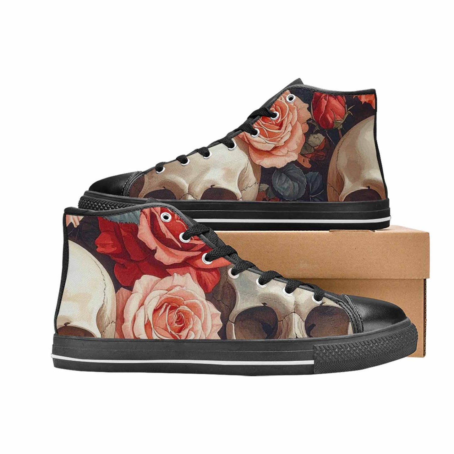 MEN'S Skulls Roses Soft Airbrush High Top Canvas Dreamcore Shoes
