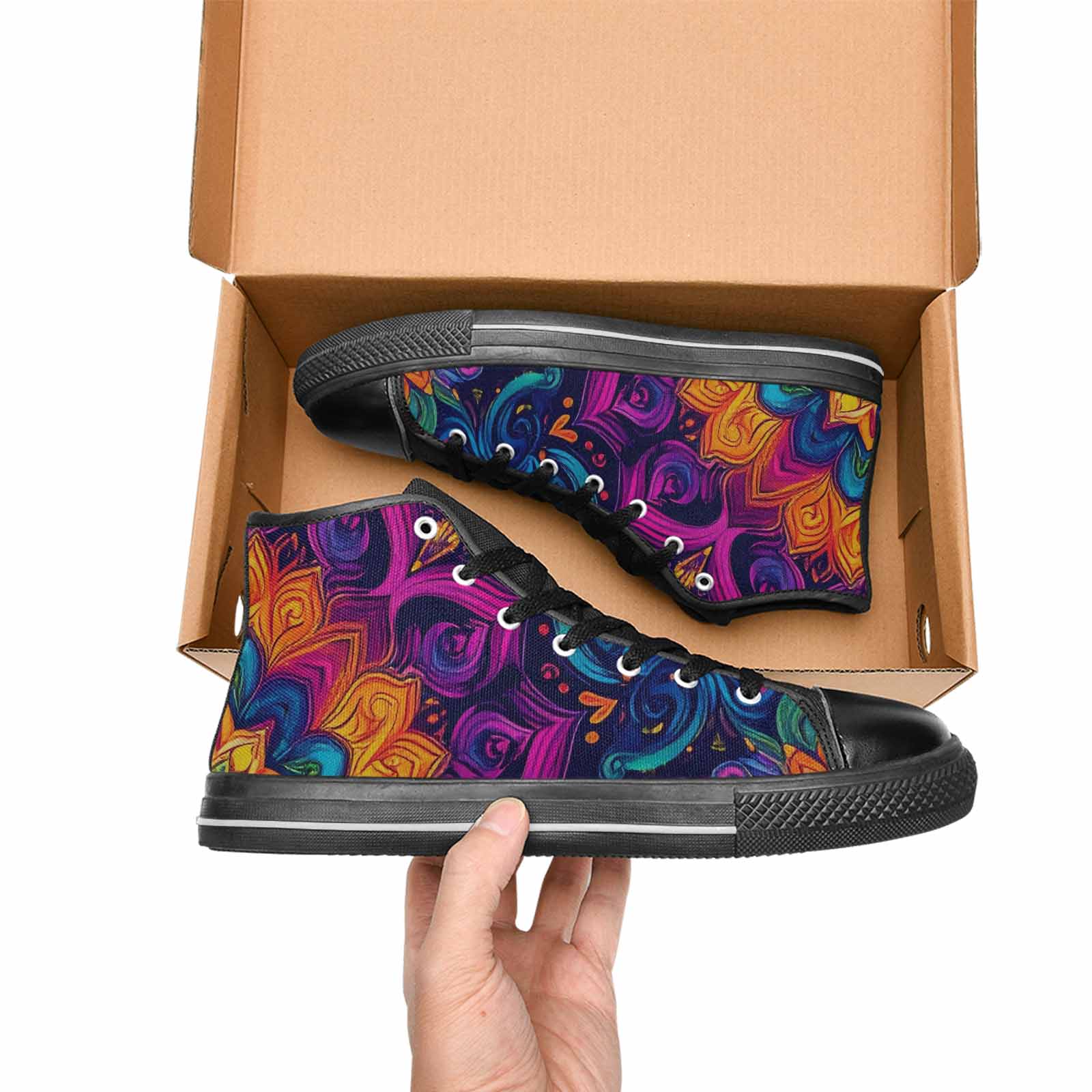 WOMEN'S Tie Dye Mandala High Top Canvas Wallpaper Art Sneakers