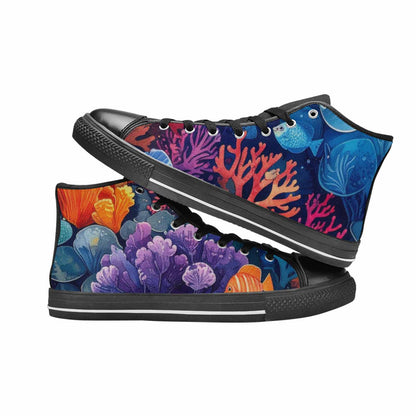 WOMEN'S Fish Scale Coral High Top Canvas Neon Fantasy Sneakers