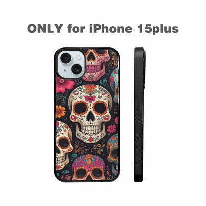 iPhone 15 Plus Case — Smaller Skulls Overlapping Seamless Pattern Of, Custom Made Phone Cover