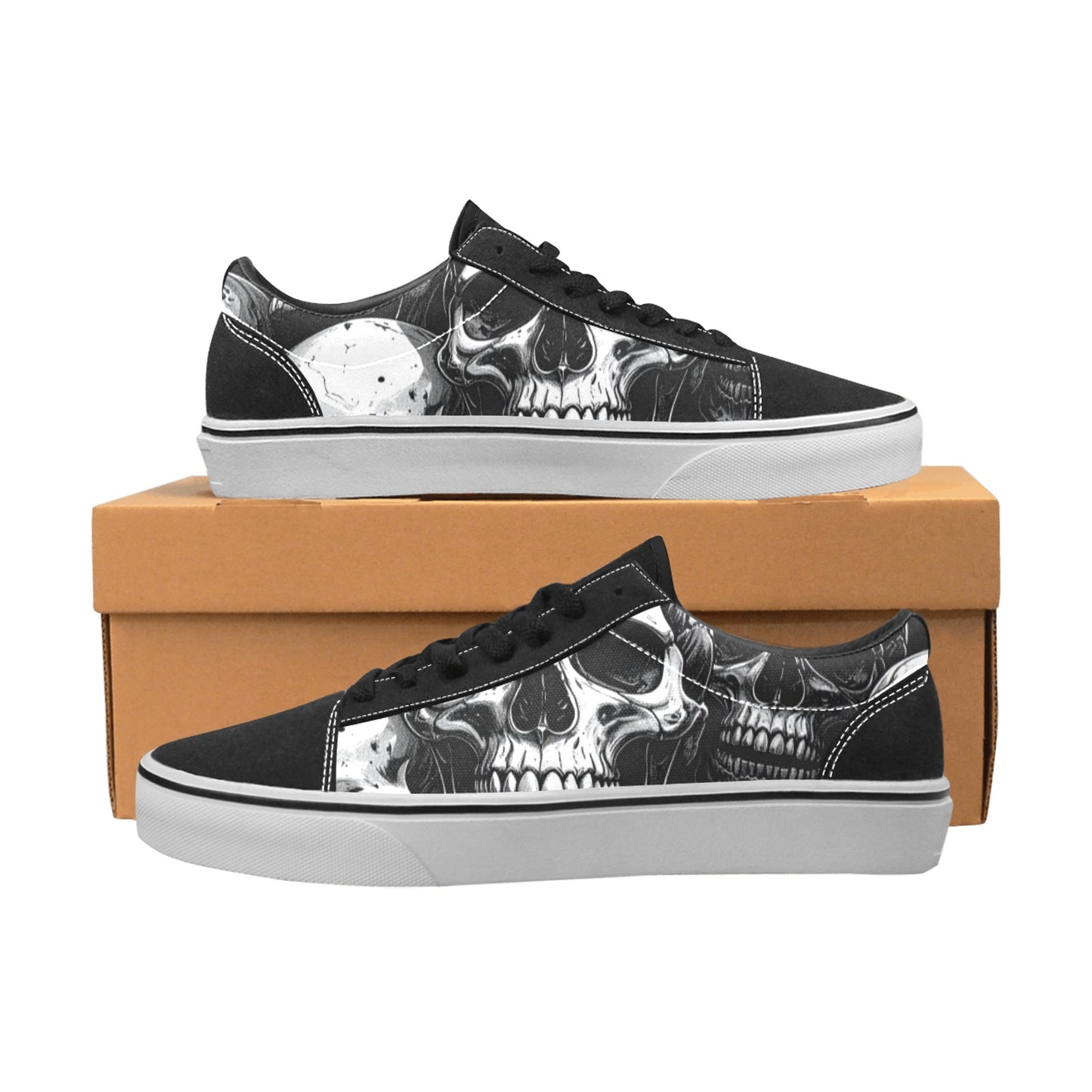 MEN'S Aggressive Comic Skull Black Low Top Skateboarding Aesthetic Custom Sneakers