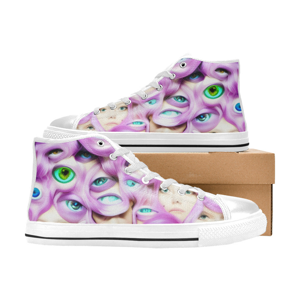 WOMEN'S Cc Wall Eyes Trippy High Top Canvas Vibrant Chaos Custom Sneakers