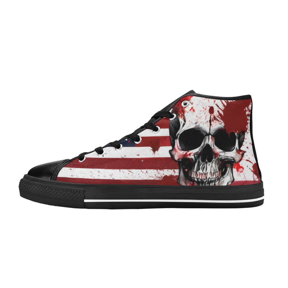 WOMEN'S Patriotic Flag Skull High Top Canvas Neon Fantasy Custom Sneakers