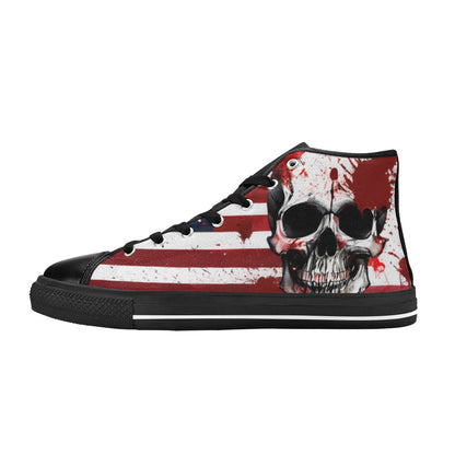 WOMEN'S Patriotic Flag Skull High Top Canvas Neon Fantasy Custom Sneakers