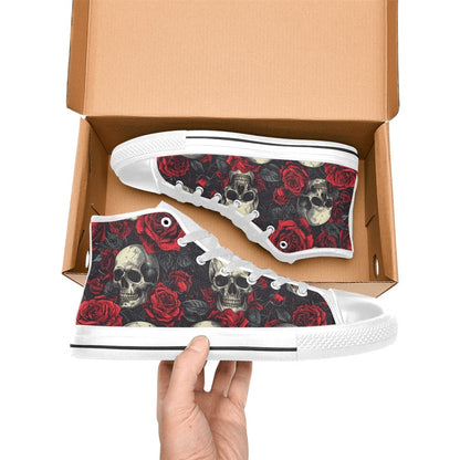 MEN'S Skull And Roses High Top Canvas Wallpaper Art Sneakers