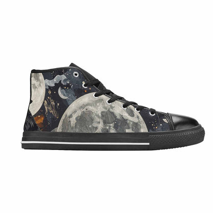 MEN'S Wolf Silhouette Moon High Top Canvas Grunge Custom Sneakers
