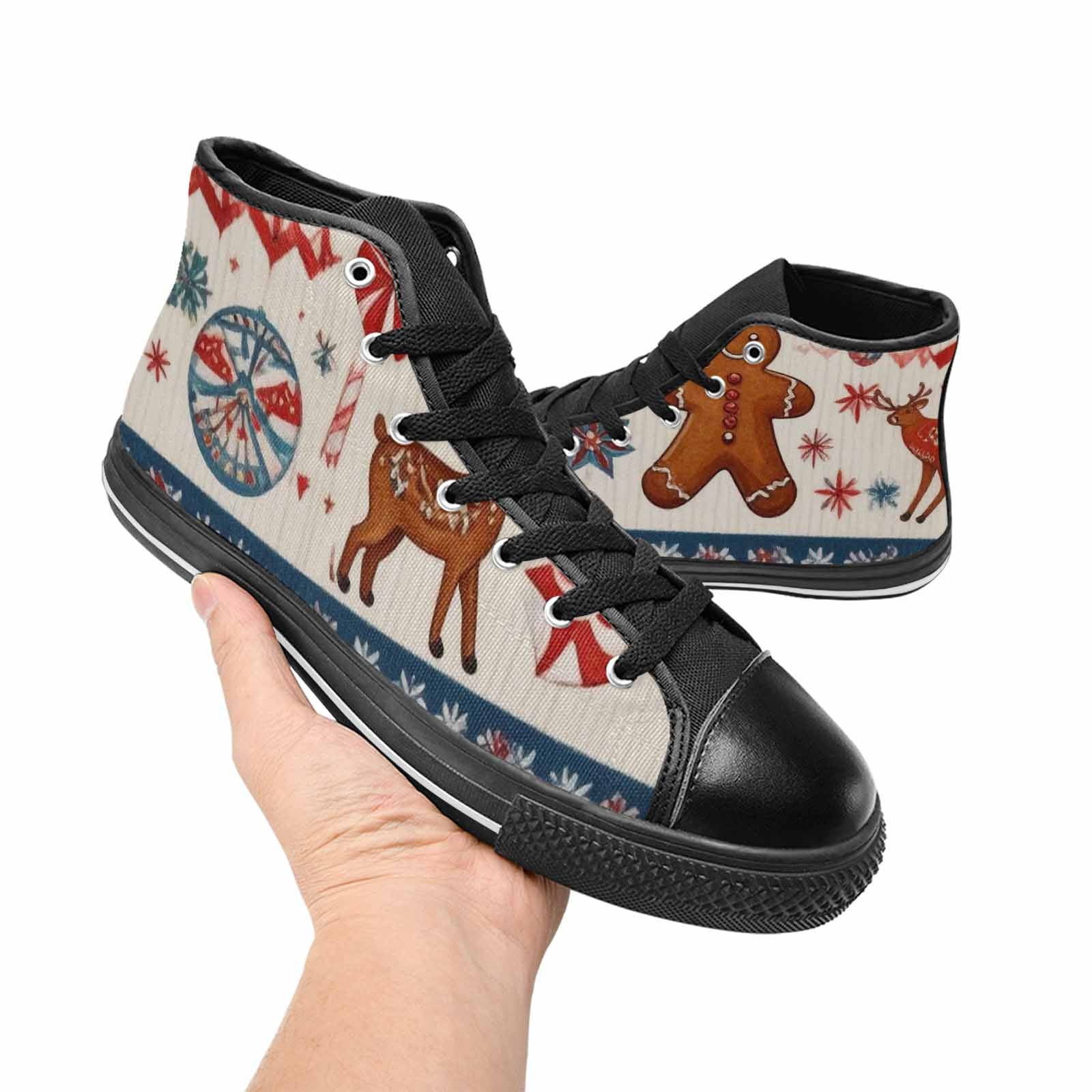 MEN'S Christmas Holly Snowflake High Top Canvas Grunge Custom Sneakers