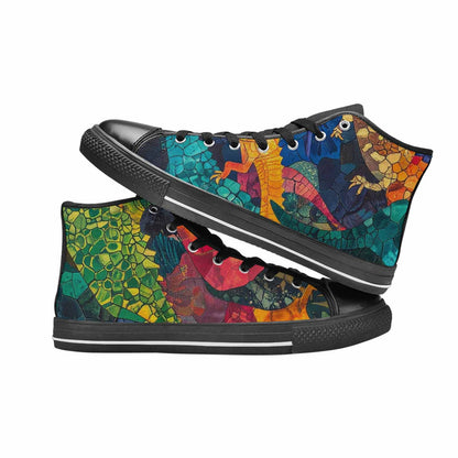 MEN'S Dinosaur Silhouette High Top Canvas Grunge Custom Sneakers