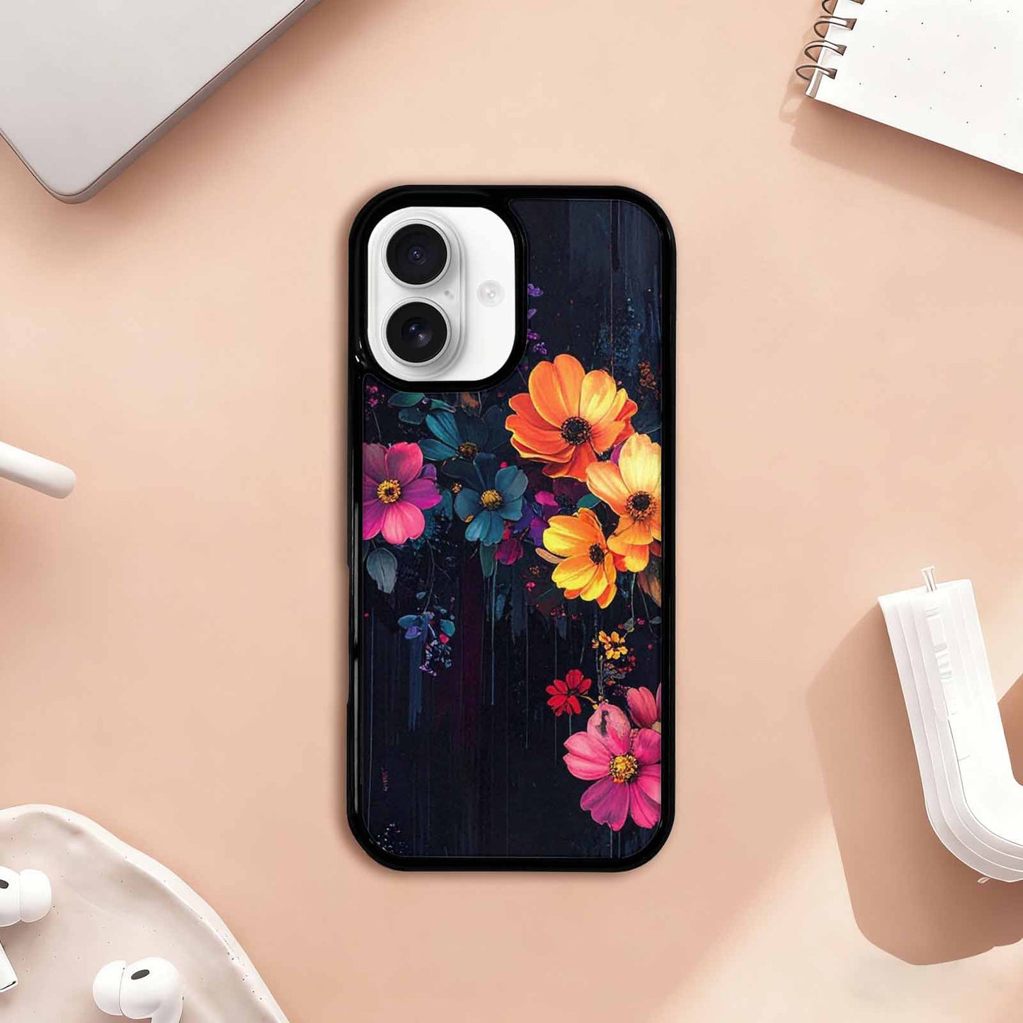 iPhone 17 Case — Shadowy Glitch Floral Pattern Floral, Custom Printed Phone Case
