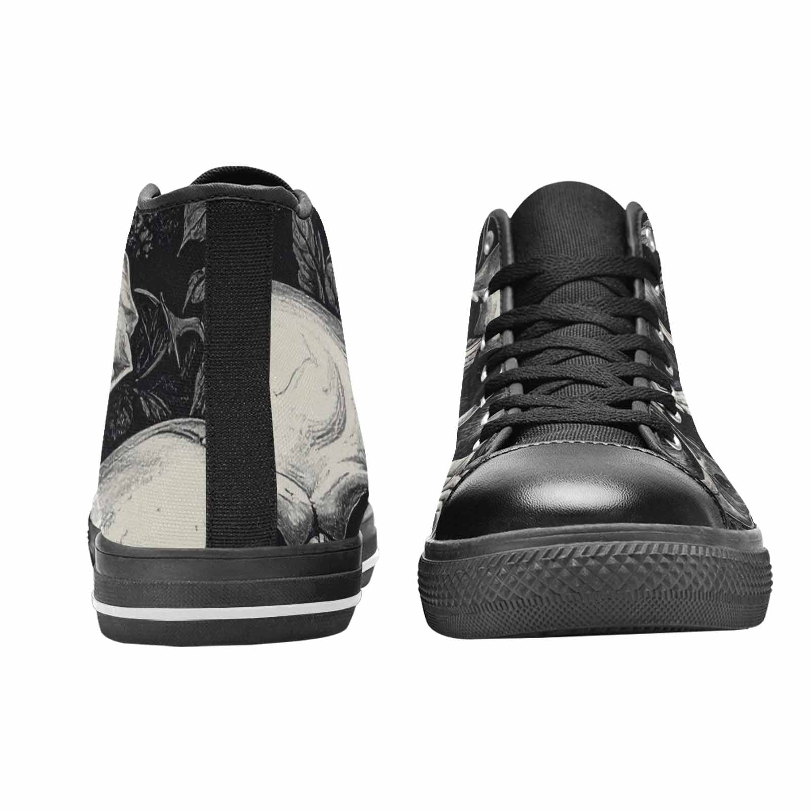 MEN'S Skulls Roses Black Ink High Top Canvas Grunge Sneakers