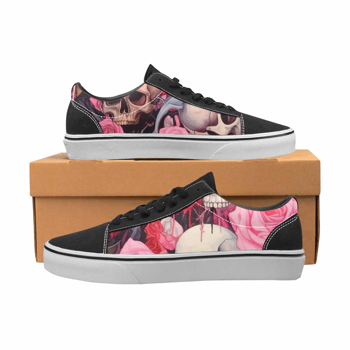 WOMEN'S Skulls Roses Skulls Roses Lace-Up Canvas Cottagecore Sneakers