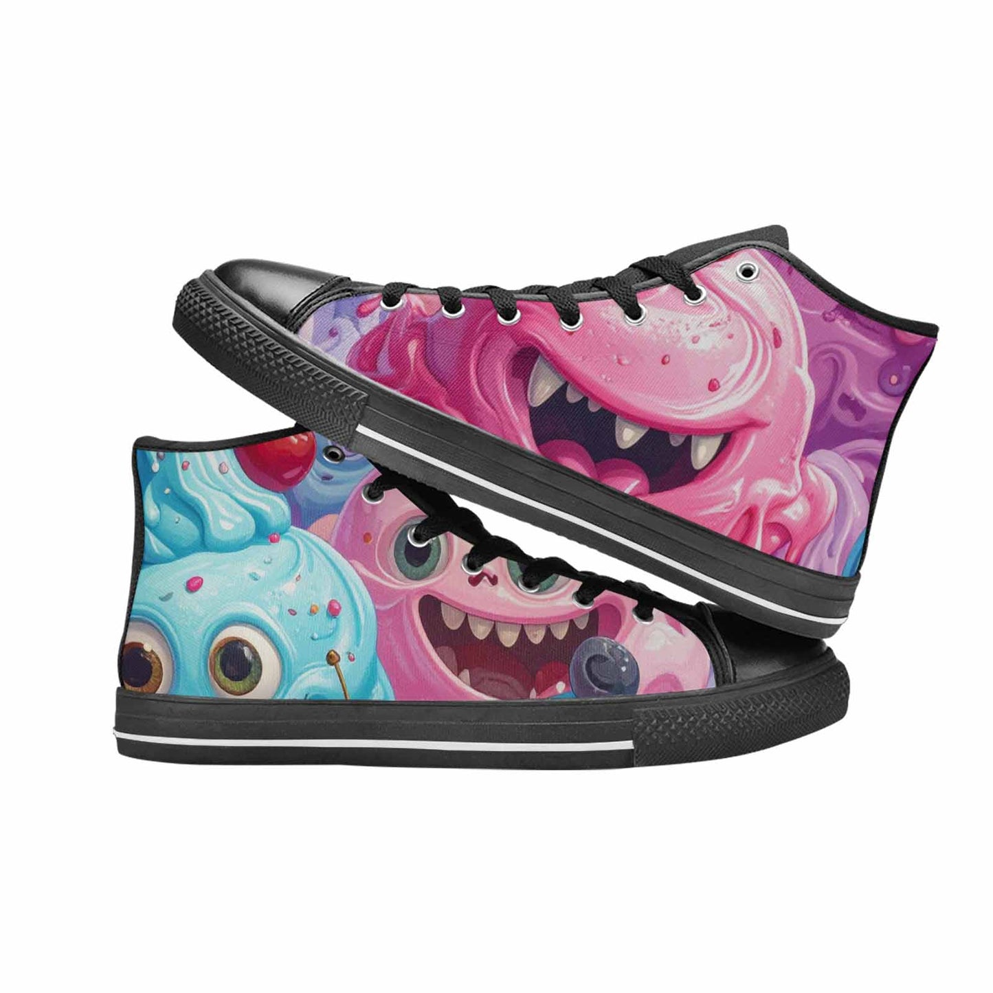 WOMEN'S Melting Icecream Monster Cherry High Top Canvas Wallpaper Art Custom Sneakers
