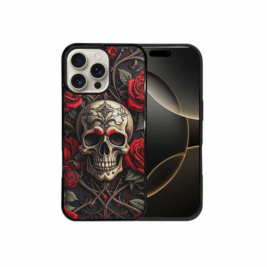 iPhone 16 Pro Max Case — Gothic Skulls Roses, Custom Designed Case Cover