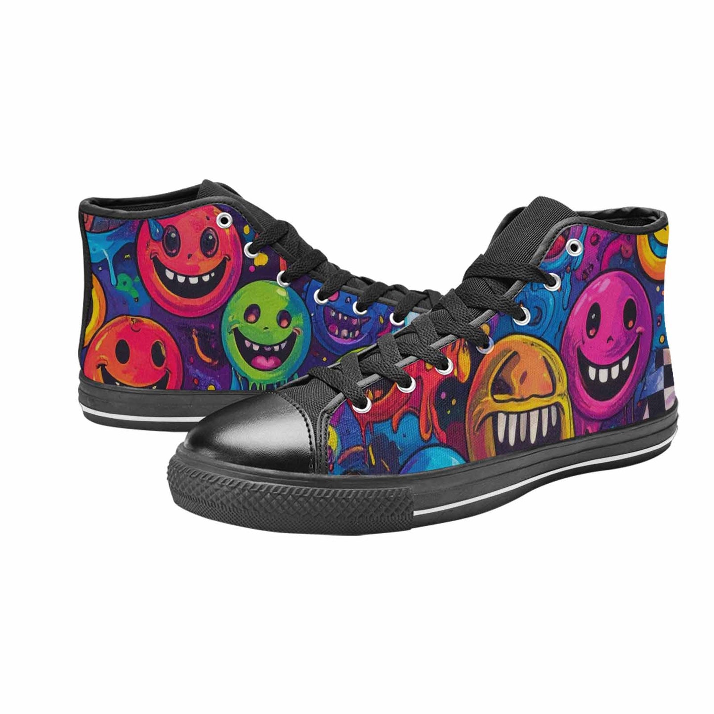 WOMEN'S Yellow Smiley Face High Top Canvas Aesthetic Custom Sneakers