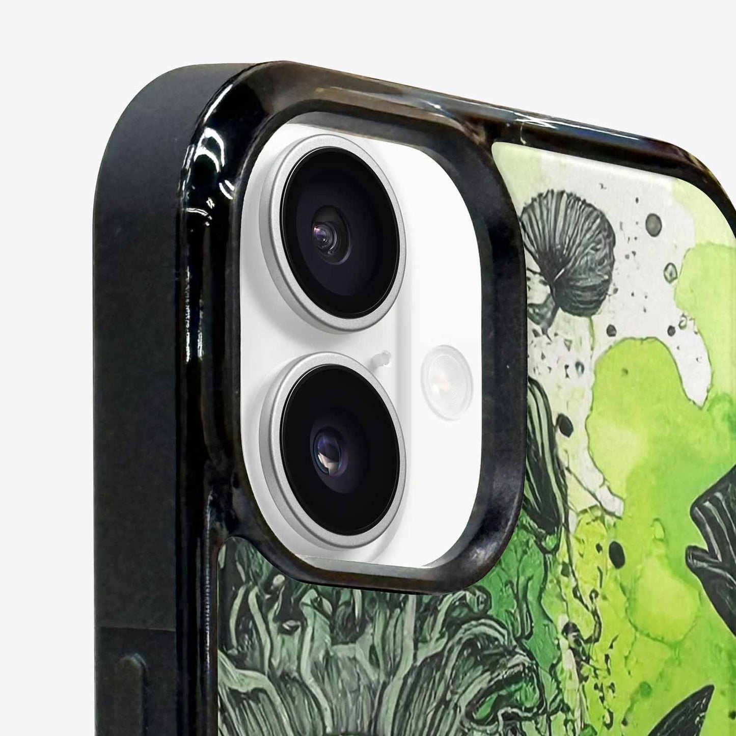iPhone 16 Plus Case — Sea Creature Burst Black Green Ink, Original Design Phone Case
