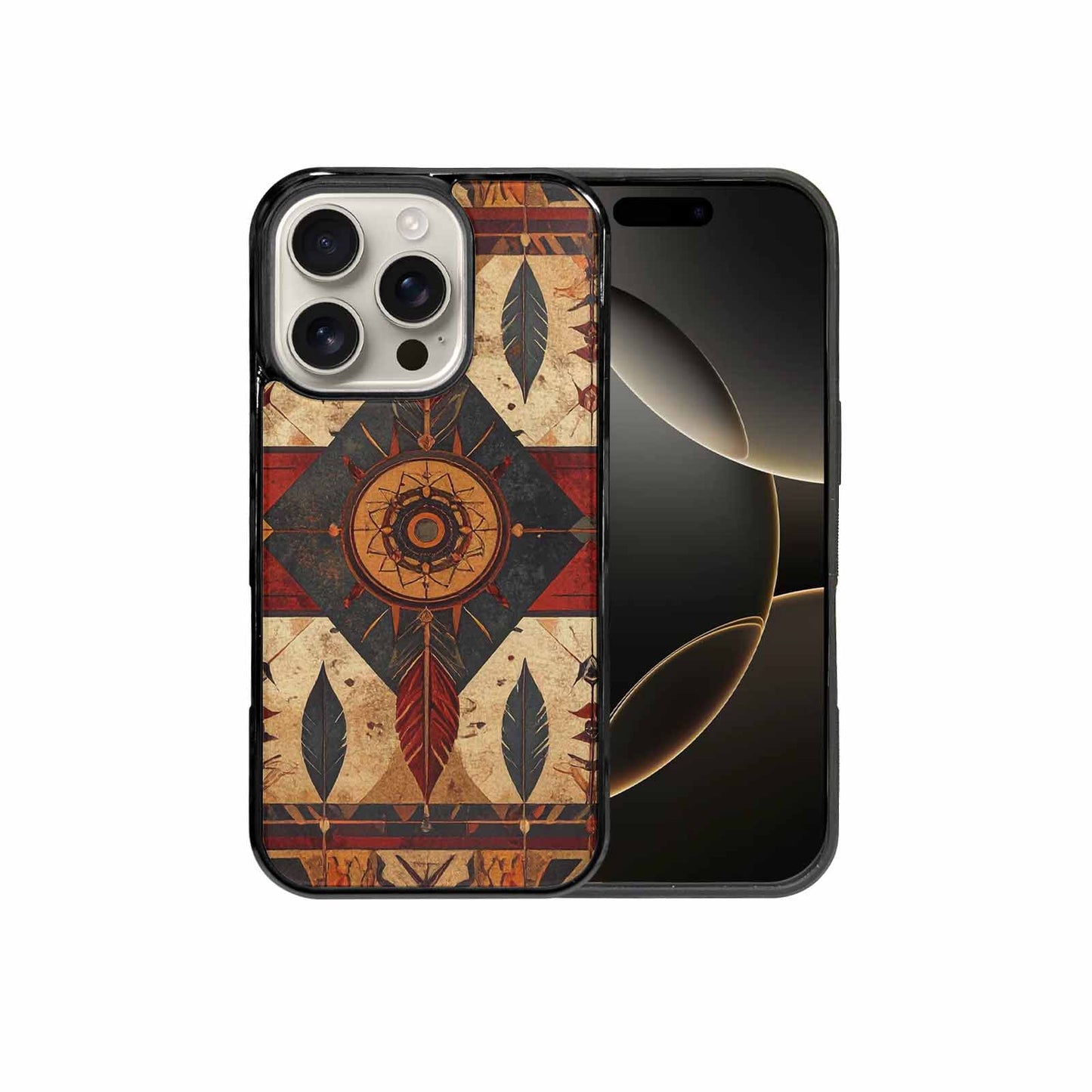 iPhone 16 Pro Case — Native American Geometric Pattern Arrows Feathers, Customized Protective Case