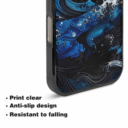 iPhone 16 Pro Max Case — Nautical Wave Black Blue Ink Wave, Original Design Phone Case