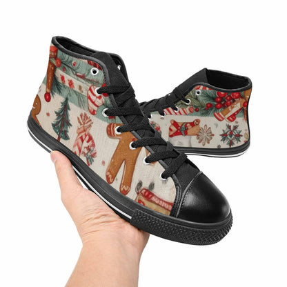 WOMEN'S Christmas Holly Snowflake High Top Canvas Wallpaper Art Custom Sneakers