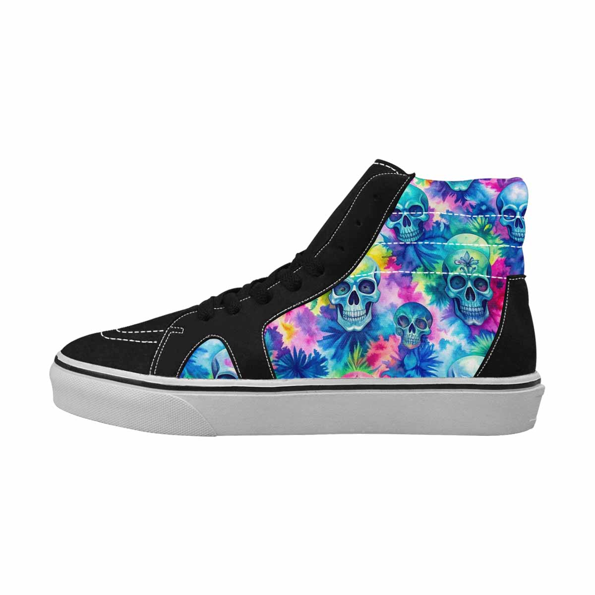 WOMEN'S Tie Dye Skulls Print High Top Canvas Surreal Shoes