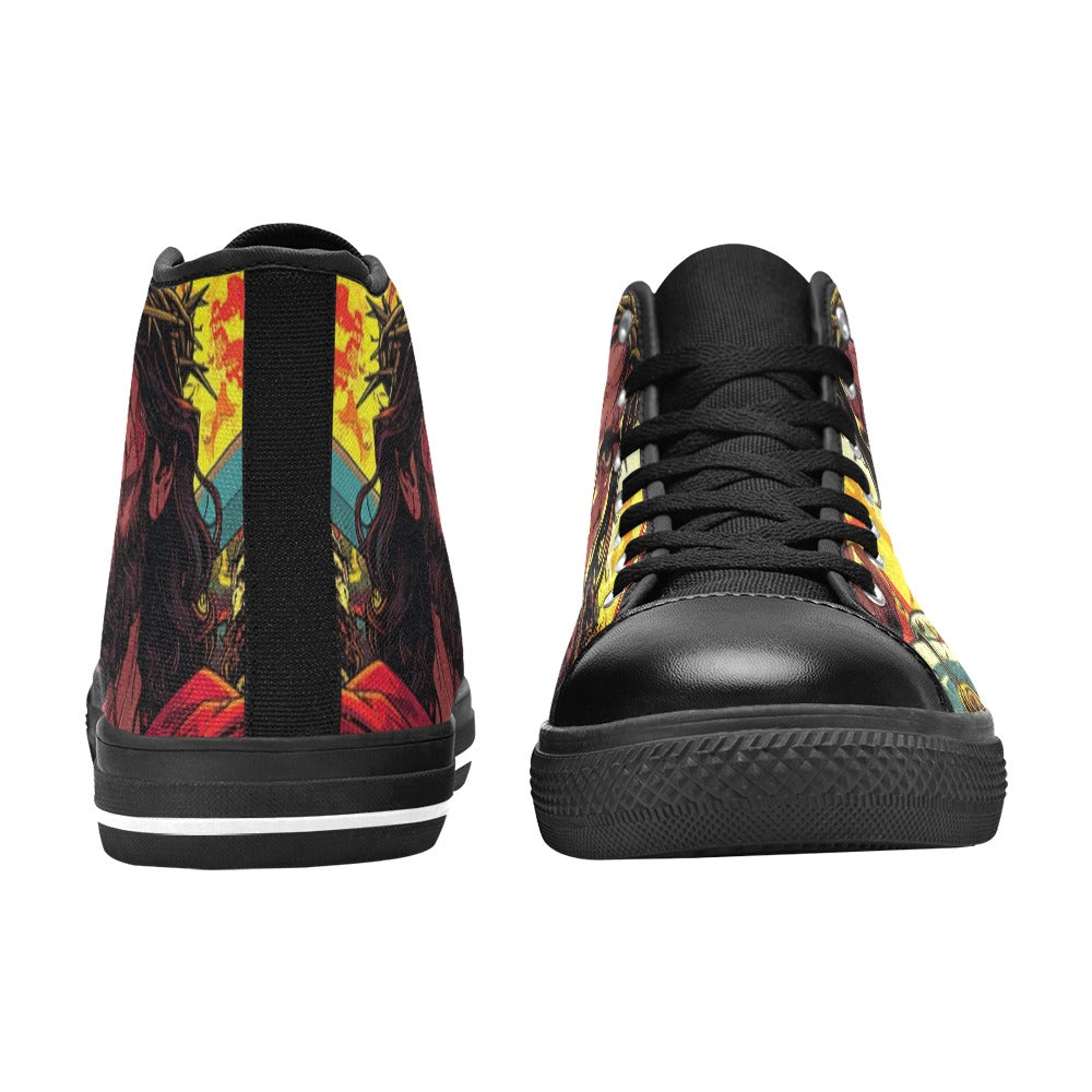 WOMEN'S Jesus_Ht_10 High Top Canvas Vibrant Chaos Custom Sneakers