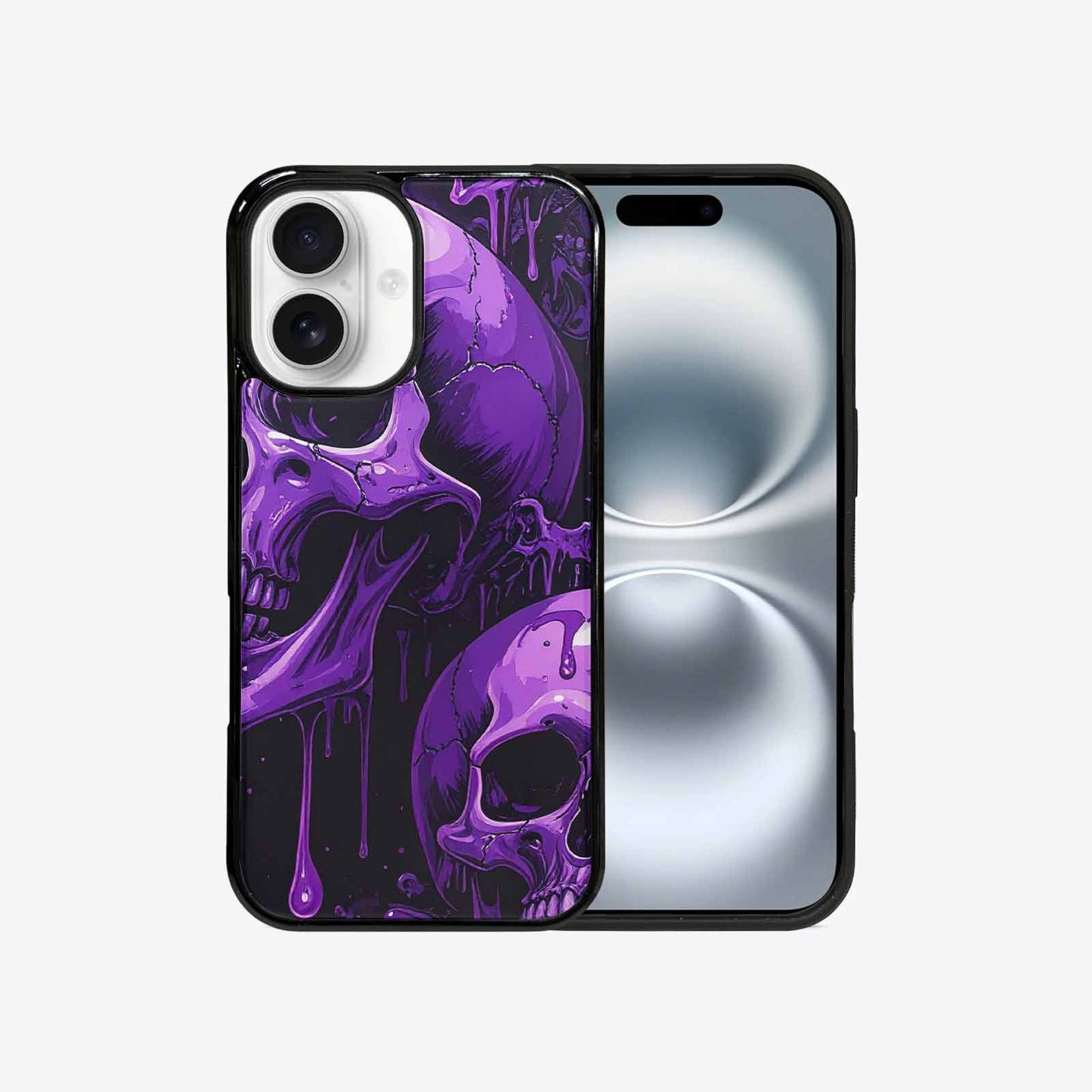 iPhone 16 Case — Monochrome Purple Skeletons Neon Drip Melting, Personalized Phone Case