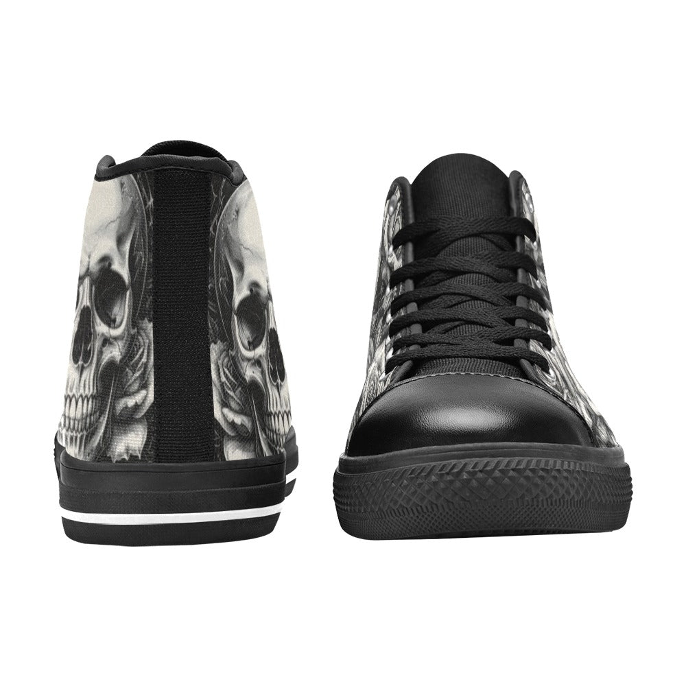 Gothic Art Men's Dark Skull Rose High Top Canvas Shoes | Freaky Shoes®