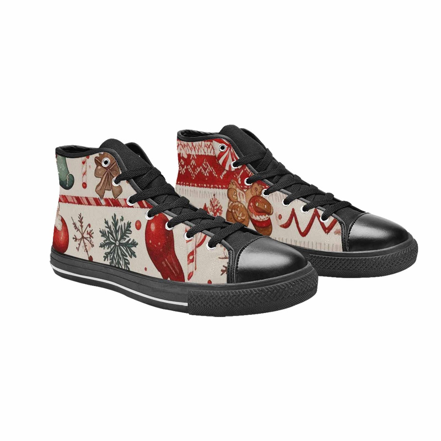 WOMEN'S Christmas Holly Snowflake High Top Canvas Wallpaper Art Custom Sneakers
