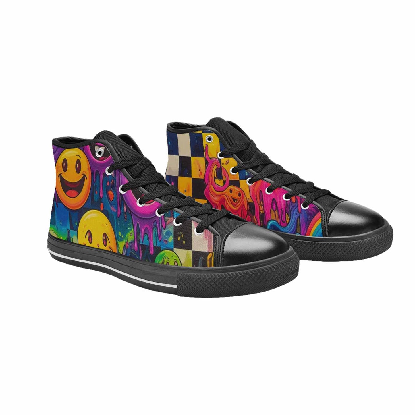 MEN'S Yellow Smiley Face High Top Canvas Aesthetic Shoes